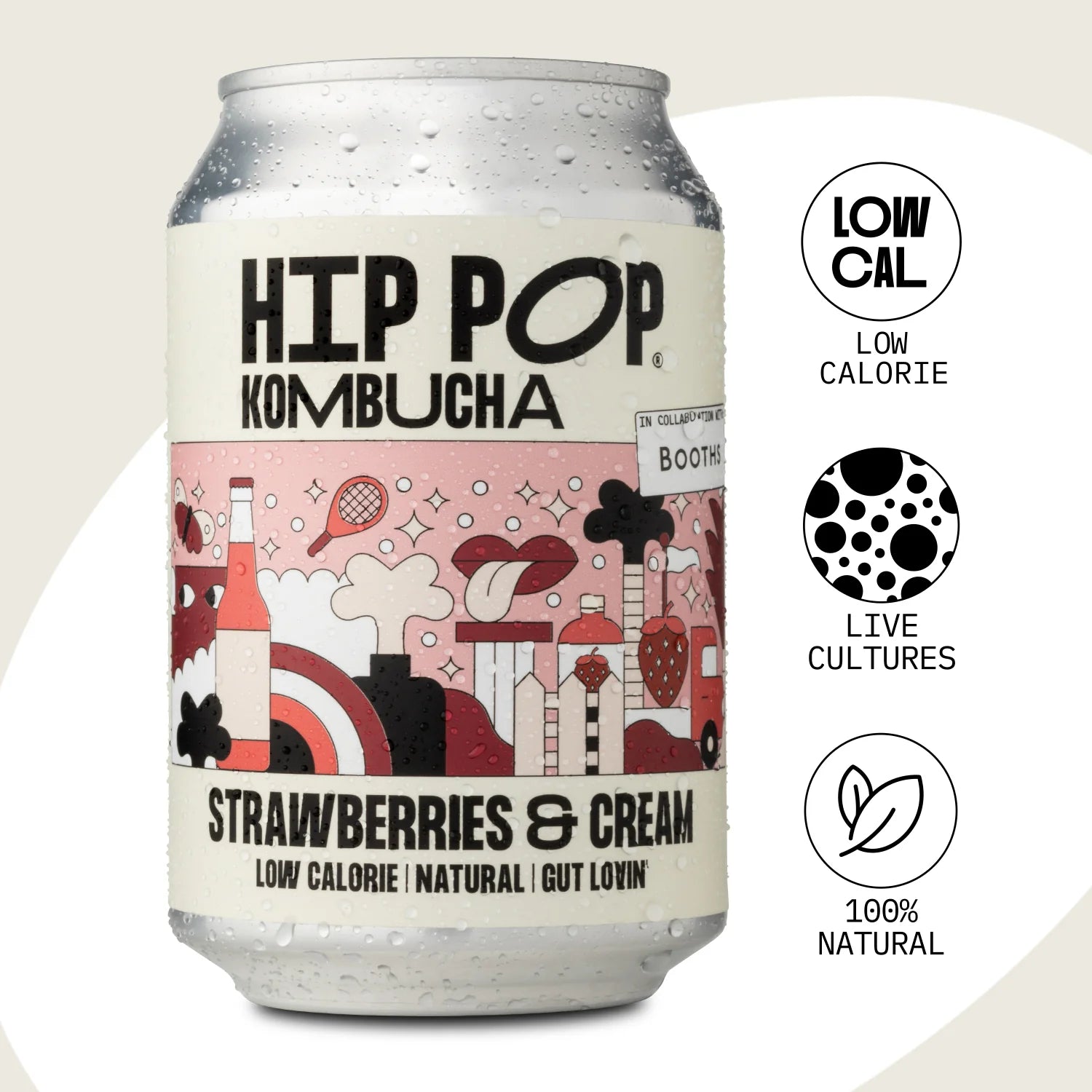 HIP POP KOMBUCHA - STRAWBERRIES AND CREAM - 330ML CANS