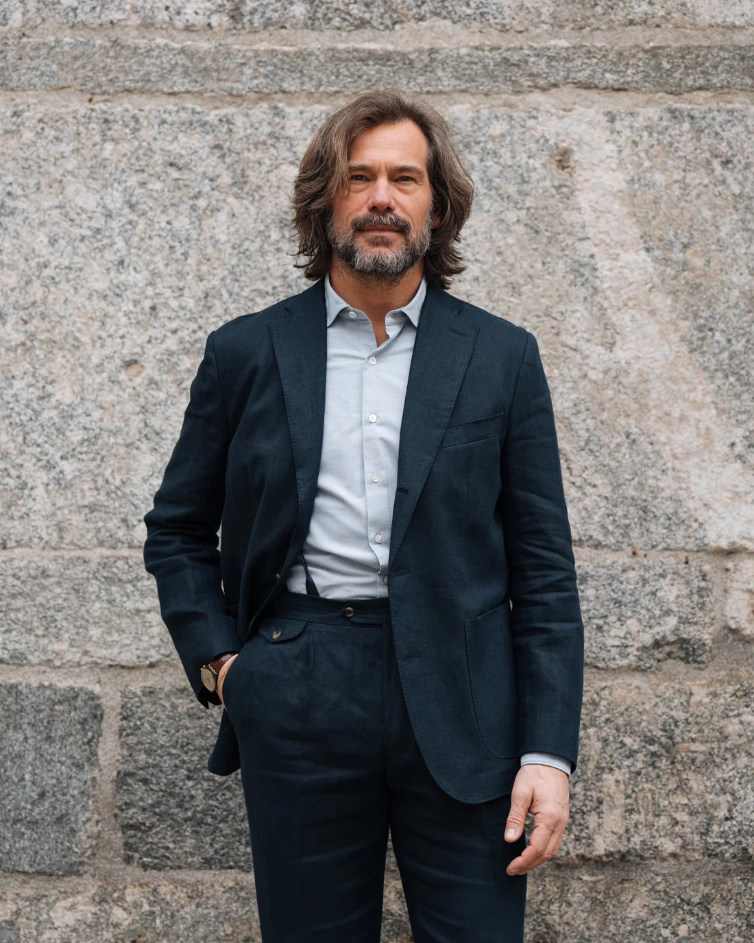 Villalago jacket in blue Irish linen
