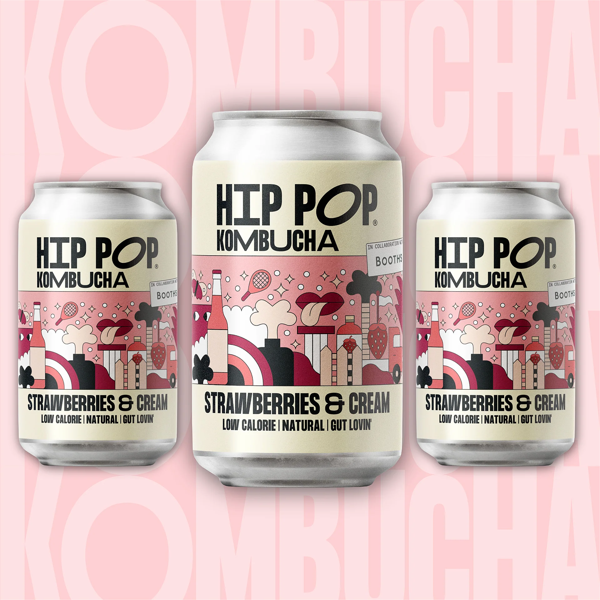 HIP POP KOMBUCHA - STRAWBERRIES AND CREAM - 330ML CANS