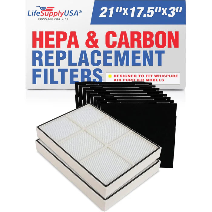LifeSupplyUSA Complete Replacement Filter Set (1 True HEPA Air Cleaner Replacement Filter + 4 Carbon Filters) Compatible with Whirlpool Whispure AP450 AP510 AP45030HO Air Purifiers (2-Pack)