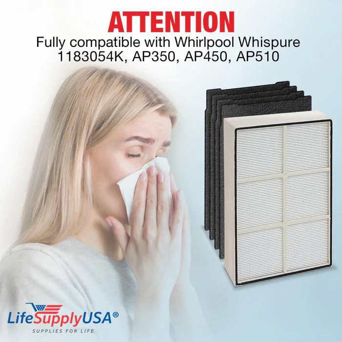 LifeSupplyUSA Complete Replacement Filter Set (1 True HEPA Air Cleaner Replacement Filter + 4 Carbon Filters) Compatible with Whirlpool Whispure AP450 AP510 AP45030HO Air Purifiers (2-Pack)