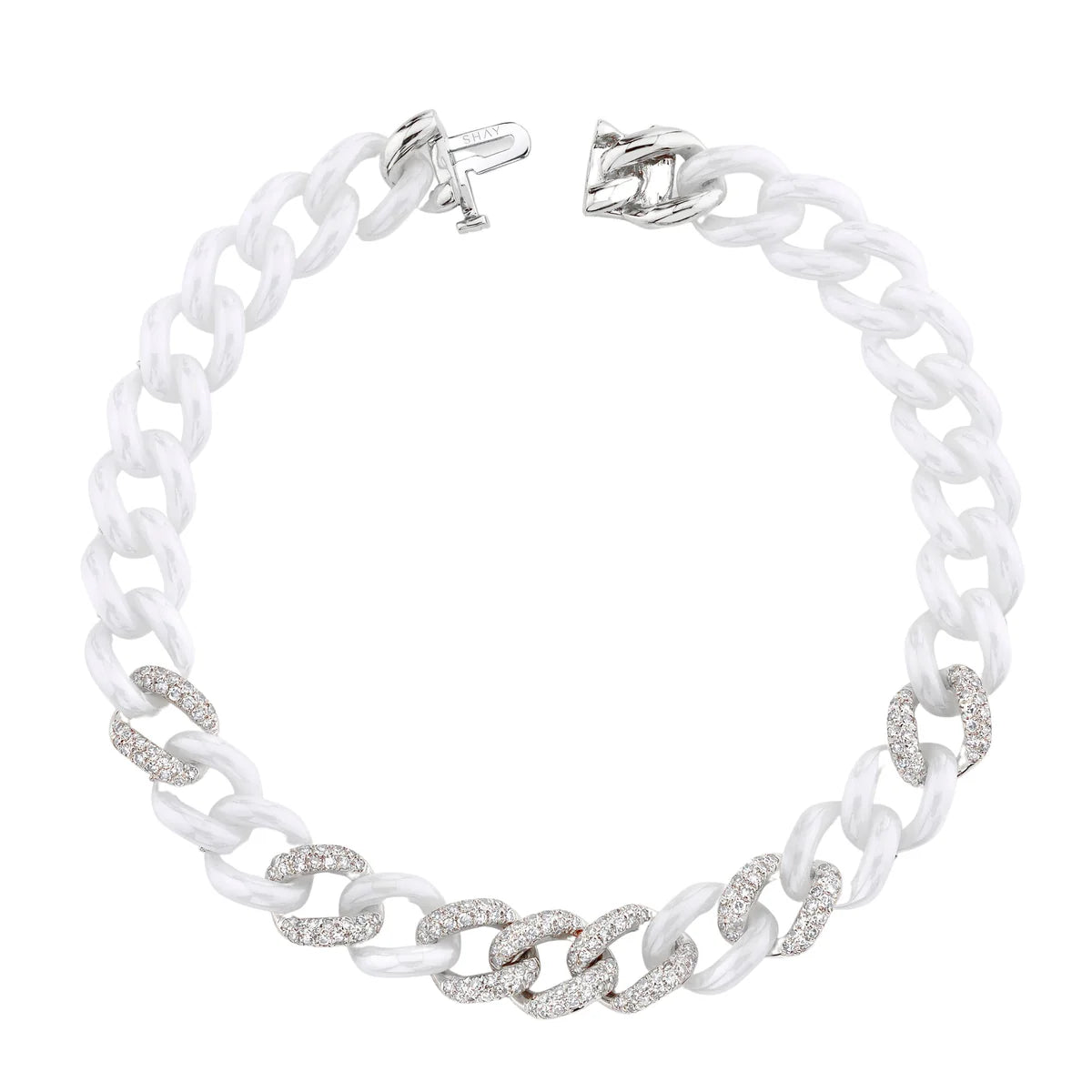 WHITE CERAMIC PAVE MEDIUM LINK BRACELET