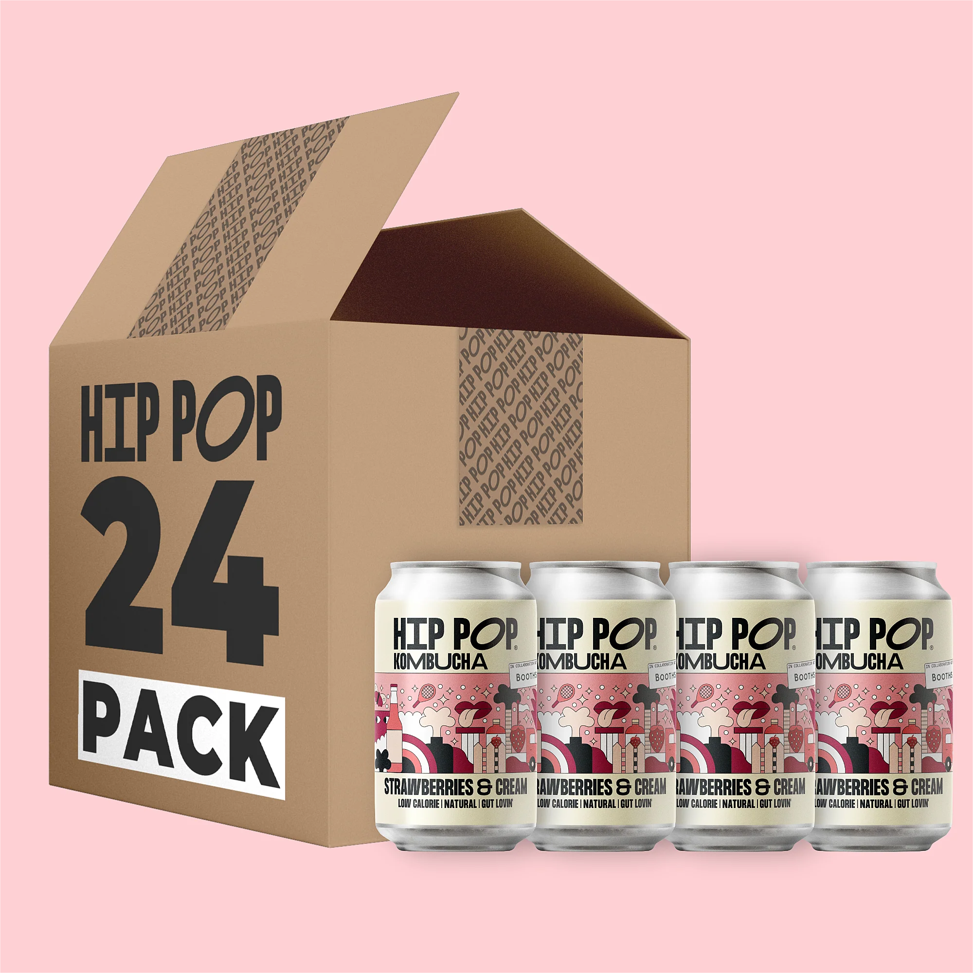 HIP POP KOMBUCHA - STRAWBERRIES AND CREAM - 330ML CANS