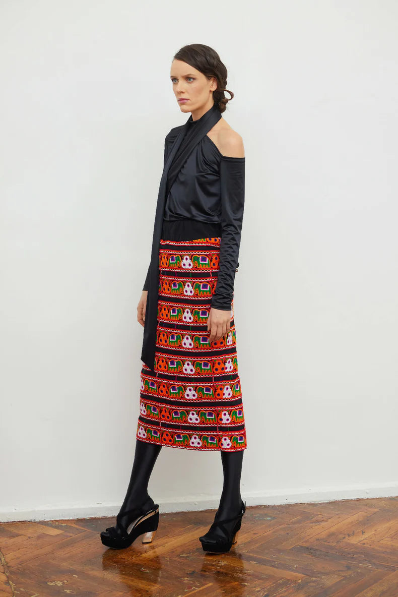 Mid-Calf Embroidered Skirt